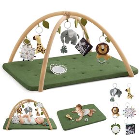 Blissful Diary Shell Baby Play Gym Mat, Softer & Enlarged Tummy Time Mat w 6 Detachable Toys for Sensory & Motor Skill Development, Activity Mat for Newborn Essentials Shower Gift, Boho Ocean Theme