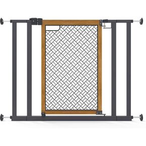 Summer Infant West End Safety Baby Gate, Dark Walnut Stained Wood with Charcoal Metal Frame – 30" Tall, Fits Openings up to 36" to 60" Wide, Baby and Pet Gate for Wide Spaces and Open Floor Plans
