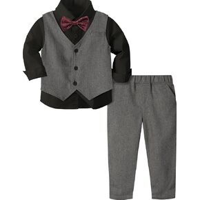 A&J DESIGN 4pcs Baby & Toddler Suit, 12 Months - 5T, Shirt & Pants & Vest & Bow Tie