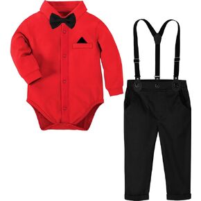 A&J DESIGN Baby Boys Suits Infant Gentleman Formal Wedding Suspenders Outfit with Bowtie in Kuwait