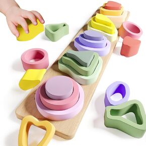 Montessori Toys for 1 2 3 Year Old Boys Girls-Wooden Sorting & Stacking Toys for Baby Toddlers,Educational Shape Color Sorter Preschool Kids Gifts in Saudi Arabia