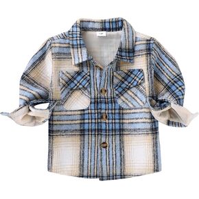 YOUNGER TREE Toddler Baby Boys Girls Jacket Plaid Flannel Long Sleeve Button Down Shacket Kids Boy Coat Fall Winter Top