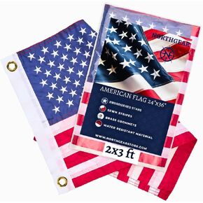 American Flag 12x18 Inch Pack of 2 Boat Marine Flag Made of Wind and Weather Proof Fabric, Heavy Duty US Flag with Sewn Stripes, Embroidered Stars, and Brass Grommets,Outdoor Decorations