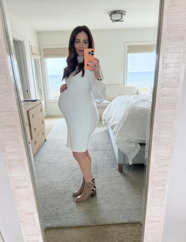 Lueluoye Maternity Sweater Dress for Pregnant Women Turtleneck Puff Sleeve Knit Slim Fit Bodycon Mini Dress in Kuwait