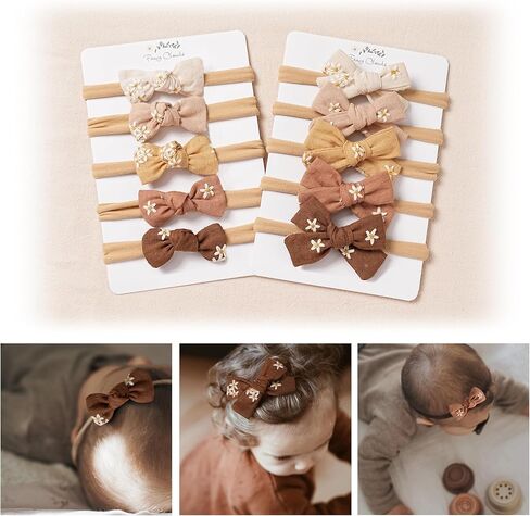 Fancy Clouds Baby Girl Bows and Headbands,10 Pack of Stretchy Soft Nylon Hairbands Hair Bows for Newborns, Infants, Toddlers - Handmade Baby Hair Accessories for Girls Gifts Photo in Saudi Arabia