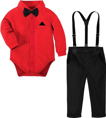 A&J DESIGN Baby Boys Suits Infant Gentleman Formal Wedding Suspenders Outfit with Bowtie in Kuwait