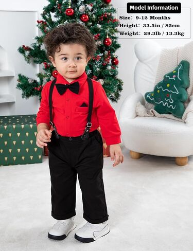 A&J DESIGN Baby Boys Suits Infant Gentleman Formal Wedding Suspenders Outfit with Bowtie in Kuwait