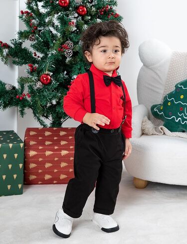 A&J DESIGN Baby Boys Suits Infant Gentleman Formal Wedding Suspenders Outfit with Bowtie in Kuwait