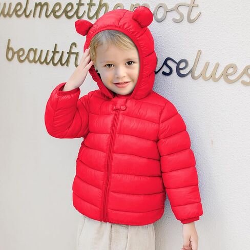 XMWEALTHY Baby Boys Girls Winter Coats Toddler Bear Hoods Down Jacket Infant Kids Light Puffer Padded Outwear 6M-3T in Kuwait