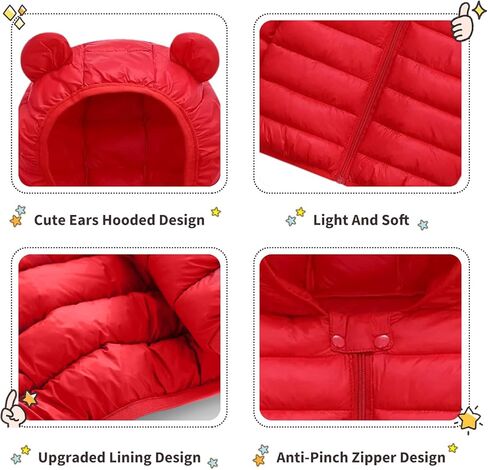 XMWEALTHY Baby Boys Girls Winter Coats Toddler Bear Hoods Down Jacket Infant Kids Light Puffer Padded Outwear 6M-3T in Kuwait