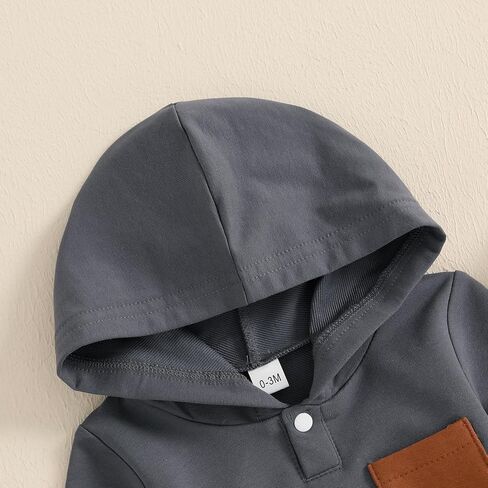 BemeyourBBs Newborn Baby Boy Clothes Color Block Long Sleeve Zipper Hooded Romper with Pocket Fall One Piece Outfits in Kuwait