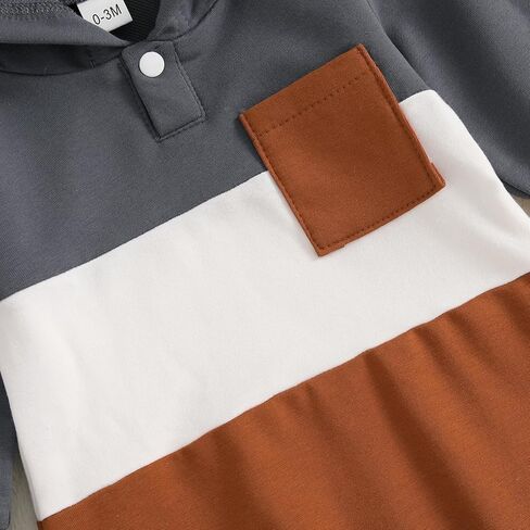 BemeyourBBs Newborn Baby Boy Clothes Color Block Long Sleeve Zipper Hooded Romper with Pocket Fall One Piece Outfits in Kuwait