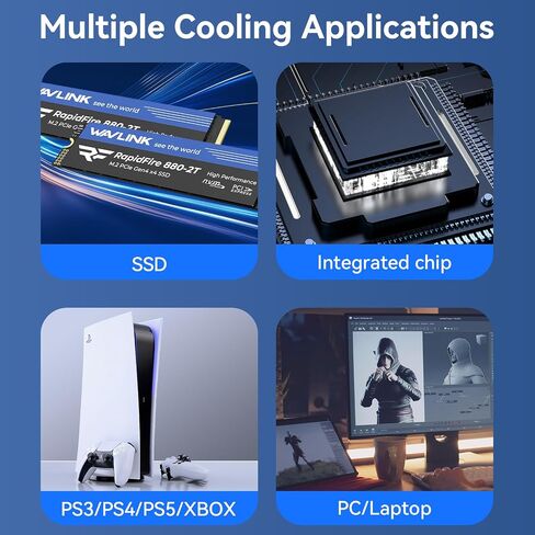 WAVLINK M.2 SSD Heatsink 880X, 2280 NVMe/SATA SSD Heatsink for PC/PS5/mATX/MiniATX, High-Performance SSD Cooler with Dual Thermal Silicone Pads, 3mm Adjustable Height, Aluminum Alloy, Mech-Inspired in Kuwait