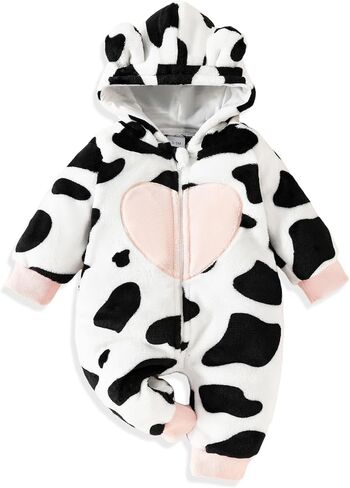 AMAWMW Newborn Baby Girl Winter Clothes Milk Cookies Hooded Jumpsuit Infant One Piece Romper Snowsuit Gifts Fall Outfit in Kuwait