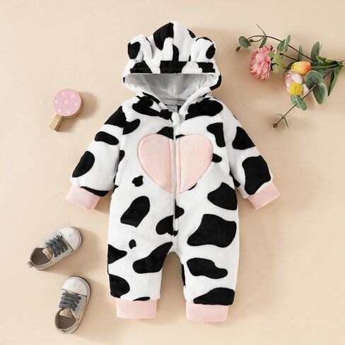 AMAWMW Newborn Baby Girl Winter Clothes Milk Cookies Hooded Jumpsuit Infant One Piece Romper Snowsuit Gifts Fall Outfit in Kuwait