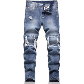 HENGAO Boy's Distressed Ripped Skinny Jeans