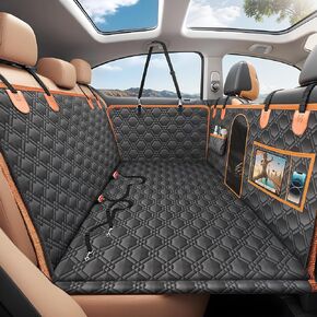 Back Seat Extender for Dogs, Dog Car Seat Cover with Hard Bottom, Dog Car Seat Bed, Waterproof Dog Hammock for Car, Pet Backseat Protector with Mesh Window, Storage Pocket for Car, SUV, Truck
