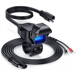 EXTRACTME Motorcycle Phone Charger, USB Type-C PD Motorcycle USB Charger with LED Light and Automatically ON/Off Switch, Waterproof Motorcycle Accessories U-Type Terminal to USB Adapter for Phone