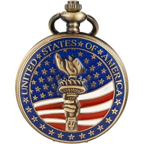 Tiong Engraved Ancient Native Indian/4th of July Pattern Quartz Pocket Watch Design Antique Souvenir Thanksgiving Gifts