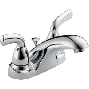 Delta Faucet Foundations Centerset Bathroom Faucet, Chrome Bathroom Sink Faucet, 2 Handle Bathroom Faucet, Plastic Drain Assembly, Chrome B2510LF-PPU