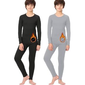 Rolimaka 2/1 Set Youth Boys' Thermal Underwear Set Compression Shirt Leggings Fleece Lined Pants Kids' Base Layer Winter in Kuwait