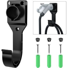 EV Charger Holder J1772 Connector Holder, 1 Pice Wall-Mount Electric Vehicle Charger Holster with Hook for J1772 Connector, 3 pcs Screws, 3 pcs Wall Anchors, 3 pcs Dust Caps