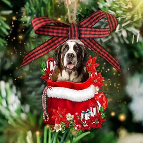 Talataca St. Bernard 2D Flat Christmas Ornament, Saint Bernard Gift Boxes, San Bernardo Pine Tree Decor, Hanging House Charm Eve Keepsake, Car Rear View Mirror Accessories, Xmas Gift