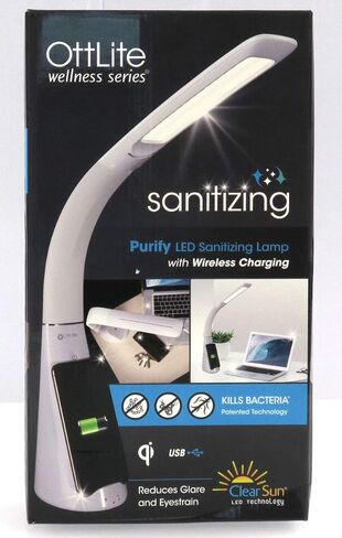 OttLite Thrive LED Sanitizing Desk Lamp with Clock and USB Charging - Eliminates up to 99.9% of Bacteria, Touch Activated, Flexible Neck, Modern Light for Reading, Crafting & Office Desktop in Saudi Arabia