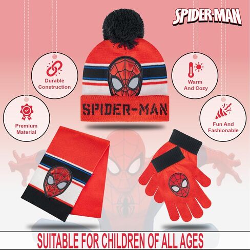 Marvel Spider-Man Kid’s Winter Hat Snow Gloves and Scarf for Boys and Toddlers 3 Pc Set Warm Pom-Pom Beanie with Accessories in Kuwait