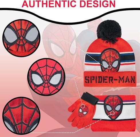 Marvel Spider-Man Kid’s Winter Hat Snow Gloves and Scarf for Boys and Toddlers 3 Pc Set Warm Pom-Pom Beanie with Accessories in Kuwait