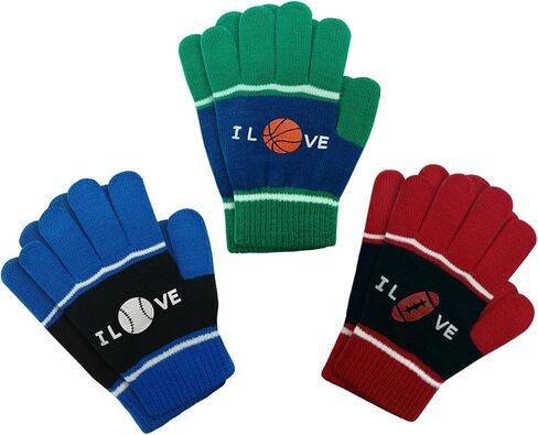Evridwear Kids Winter Gloves, 3Pairs Knit Warm Stretch Gripper Children Glove for Boys Girls 4-14 Years in Kuwait