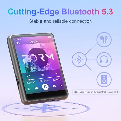 MECHEN 64GB MP3 Player Bluetooth 5.3 with 2.4" Full Touch Screen，Portable Digital Music Player with Speaker，FM Radio, Line Recording, HiFi Lossless Sound, Support up to 128GB. (Pink) in Kuwait