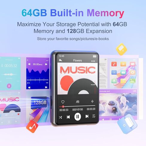 MECHEN 64GB MP3 Player Bluetooth 5.3 with 2.4" Full Touch Screen，Portable Digital Music Player with Speaker，FM Radio, Line Recording, HiFi Lossless Sound, Support up to 128GB. (Pink) in Kuwait