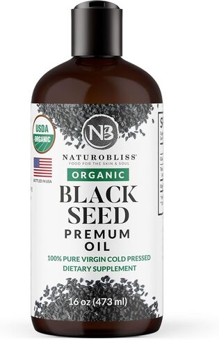 NaturoBliss Organic Black Seed Oil 100% Virgin Cold Pressed Omega 3 6 9 Super Antioxidant for Immune Support, Joints, Mobility, Digestion, Hair & Skin Vegan, Gluten-Free, Non-GMO USDA Certified 8oz in Saudi Arabia