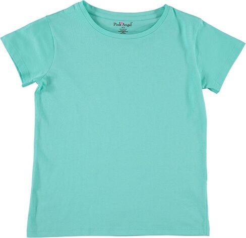 Pink Angel Kids Girls Cotton Crew Neck Shirt, Casual Solid Plain Short Sleeve Tees - 8 Pack, Assorted Colors in Kuwait