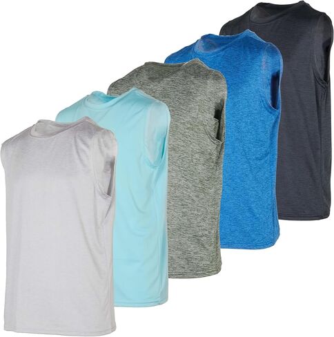 Real Essentials 5 Pack: Boys Dry-Fit Active Athletic Performance Tank Top in Kuwait