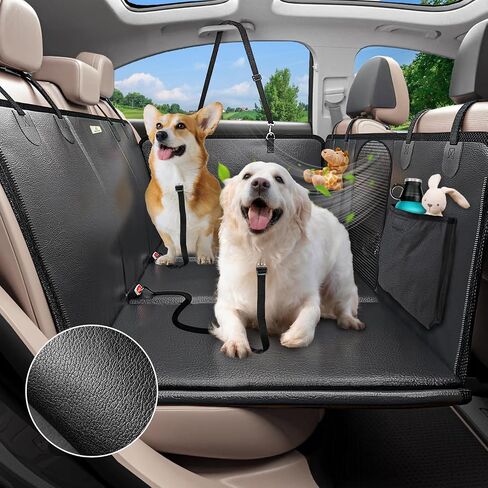 Back Seat Extender for Dogs, Dog Car Seat Cover with Hard Bottom, Dog Car Seat Bed, Waterproof Dog Hammock for Car, Pet Backseat Protector with Mesh Window, Storage Pocket for Car, SUV, Truck in Saudi Arabia