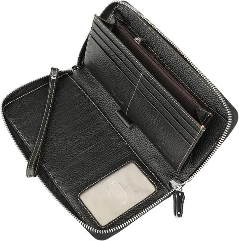 محفظة Lavemi النسائية RFID Blocking 100% جلدية ذات سعة كبيرة وسحاب حول المحفظة وحامل الهاتف ومحفظة السفر ومحفظة السوار in Kuwait