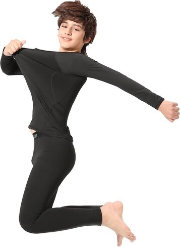 Rolimaka 2/1 Set Youth Boys' Thermal Underwear Set Compression Shirt Leggings Fleece Lined Pants Kids' Base Layer Winter in Kuwait