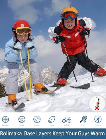Rolimaka 2/1 Set Youth Boys' Thermal Underwear Set Compression Shirt Leggings Fleece Lined Pants Kids' Base Layer Winter in Kuwait