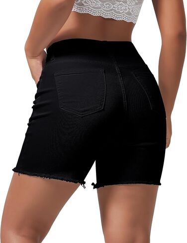 roswear Women’s Casual Summer Ripped High Waisted Denim Shorts Stretch Distressed Frayed Raw Hem Jean Shorts in Kuwait