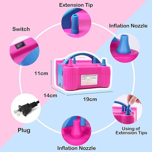 Balloon Pump Electric Kit, Portable Dual Nozzle Electric Balloon Inflator and Balloon Tying Tool in One, 110V 600W, Air Pump for Party, Birthday, Decoration in Saudi Arabia