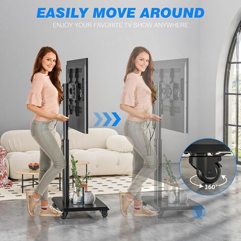Rfiver Rolling TV Stand for 32 to 70 Inch TVs, Modern Portable Corner TV Stand with Upgraded Wheels, 9 Levels of Height & ±30° Swivel Adjustable Mobile TV Stand for Bedroom, Corner, Small Dorm, White in Saudi Arabia