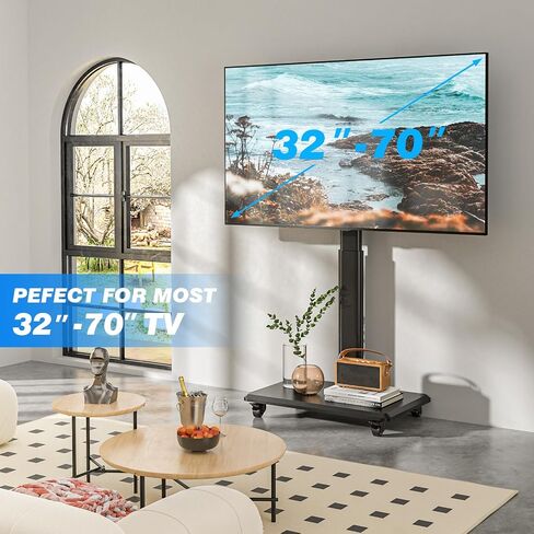 Rfiver Rolling TV Stand for 32 to 70 Inch TVs, Modern Portable Corner TV Stand with Upgraded Wheels, 9 Levels of Height & ±30° Swivel Adjustable Mobile TV Stand for Bedroom, Corner, Small Dorm, White in Saudi Arabia