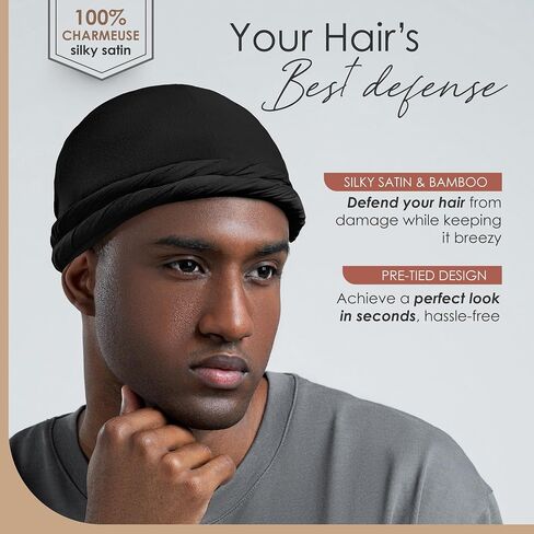 Silk Satin Lined Halo Turban Head Wrap Pre-Tied Skull Cap for Men and Women Sleeping Bonnet Hair Cover Chemo Hair Loss Hat in Kuwait