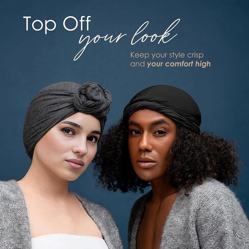 Silk Satin Lined Halo Turban Head Wrap Pre-Tied Skull Cap for Men and Women Sleeping Bonnet Hair Cover Chemo Hair Loss Hat in Kuwait