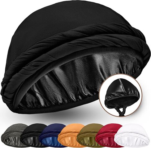 Silk Satin Lined Halo Turban Head Wrap Pre-Tied Skull Cap for Men and Women Sleeping Bonnet Hair Cover Chemo Hair Loss Hat in Kuwait