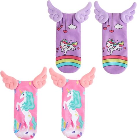 Tarpop 2 Pairs Halloween Unicorn Socks for Girls Crazy No Show Socks with Wings Crazy Novelty Adorable Kids Ankle Socks for Girls Holiday Party Gift in Saudi Arabia