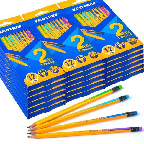 ECOTREE Pencils #2 Wood-Cased HB Pencil, Pre-sharpened Number 2 Pencils for Office School Supplies, Yellow, Back to School, 12 Count in Kuwait
