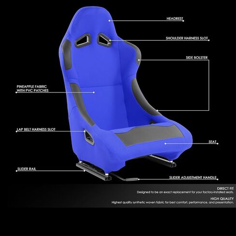 مقاعد السباق العالمية الثابتة من DNA MOTORING مع مزلقات تثبيت سفلية، 21.5 بوصة عرض × 22 بوصة عمق × 36 بوصة ارتفاع، أسود، RS-JBR-008-BK in Kuwait